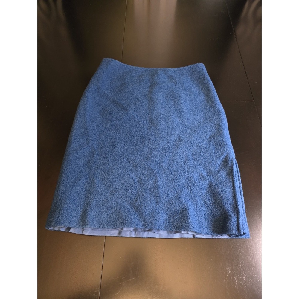 Worth New‎ York Blue 100% Wool Pencil Skirt Size 4 Lined Side Slit Professional